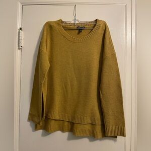 Eileen Fisher Mustard Yellow Wool Yak Blend High Low Crewneck Sweater Size XS